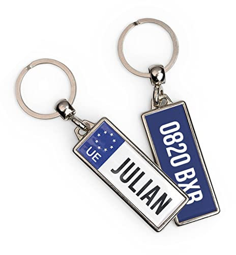 Wanapix | Porte-clés Personnalisé | Mini Plaque D'Immatriculation Personnalisable | Impression recto-verso | Porte Clef Voiture | Accessoire pour Voiture | 2,5x6,3 cm