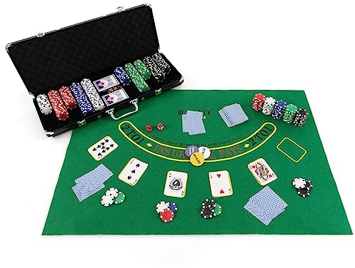 COSTWAY Mallette de Poker avec 500 Jetons & 2 Jeux de Cartes, Coffret de Poker en Aluminium avec 5 Dés & 1 Bouton Dealer (Noir)