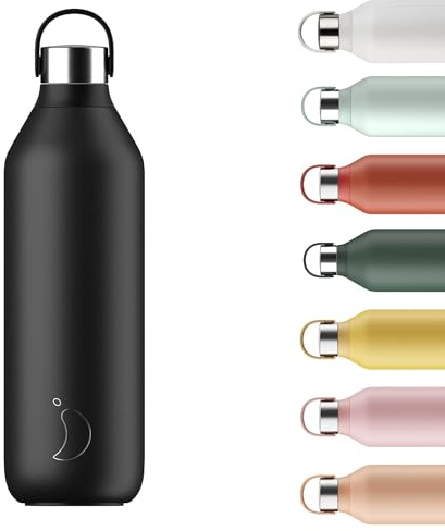 Chilly's Series 2 Water Bottle - Vacuum Insulated Stainless Steel Water Bottle with Soft Collar & Carry Loop, Thermal Flask For Hot & Cold Drinks - Leak Proof, No Sweat - Abyss Black, 1000ml