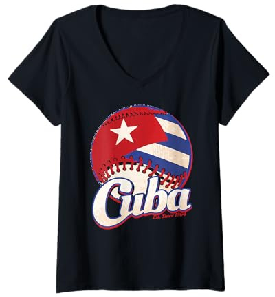 Mujer Cuba Camiseta Bandera cubana Béisbol 2026 Camiseta Cuello V