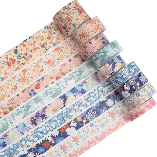 KAVI' S 9 Rollen Niedliche Goldfolie Washi Set Masking Tape Dekoratives Klebeband für DIY-Dekoration und Basteln (Beauty of Nature)