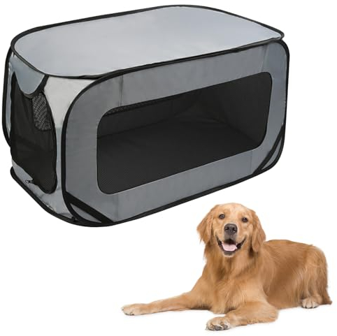 94*53*53 cm Hundetransportbox Faltbar Pop-Up-Transportbox Hund Katze Stabile Transportbox, Oxford Stoff Hundebox Auto Hundetasche Tragbarer Hunde Transportboxen für Katzen & Hunde bis 29.5 kg, Grau