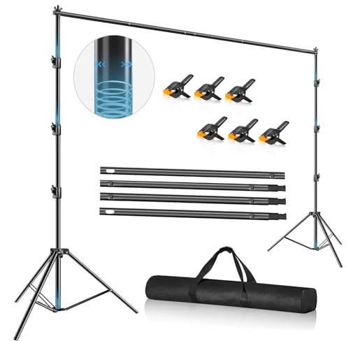 GLOSHOOTING 12 x 10ft Photo Video Studio Heavy Duty Backdrop Stand, Adjustable Photography Background Support Systemt Kit with Shock-Proof Spring, Carrying Bag, 6 Clamps