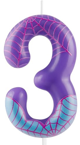 Zi Lan Purple Spider 3rd Birthday Candles Spider Themed Number 3 Candle Cake Topper Spider Cartoon Birthday Cake Decorations for Boys Girls Kids Party Supplies, ZSZZX-03