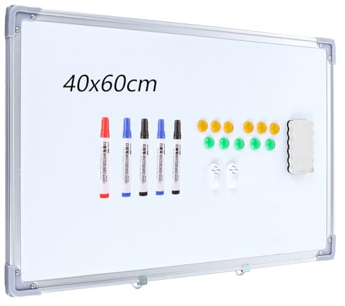 ASelected Large Magnetic Whiteboard 40 x 60 Cm Dry Erase White Board for Walls Dry Wipe with Aluminum Frame for Office, Home and School, 5 Markers, 1 Pen Tray, 12 Magnets