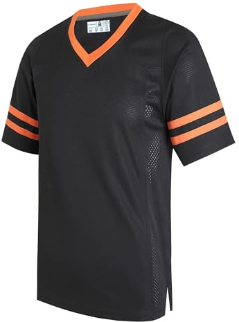 dolessismore Black American Football Jerseys for Men Women Workout Shirts Basketball Sport Game Fitness Tops Plain Outfit Orange Stripe-Black Jersey,Men Size Small