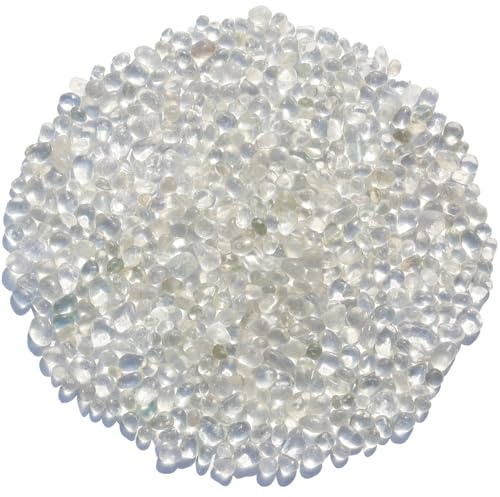 Sea Glass Stones - White Clear Glass Pebbles Gemstones - Perfect for Aquarium Rocks, Fish Tank Gravel, Vase Fillers, DIY Crafts, and Home Decor (0.9LB/14oz)