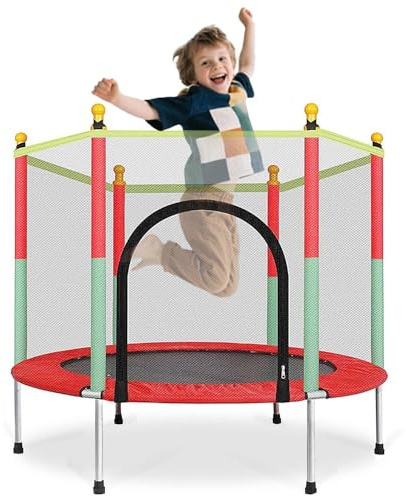 Ccarzzi Trampoline 4.6FT/140CM Toddler Trampoline Round with Safety Enclosure Net, Indoor & Outdoor Playset for Boys & Girls Aged 1-8