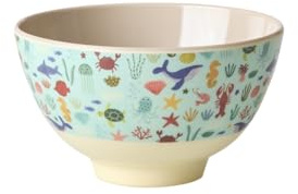 ReWu Rice Schüssel Schale Klein - Blue Ocean Print - Geschirr Melamingeschirr Kindergeschirr Kinder Camping BBQ Picknick Bruchsicher BPA-frei Wiederverwendbar 300ml