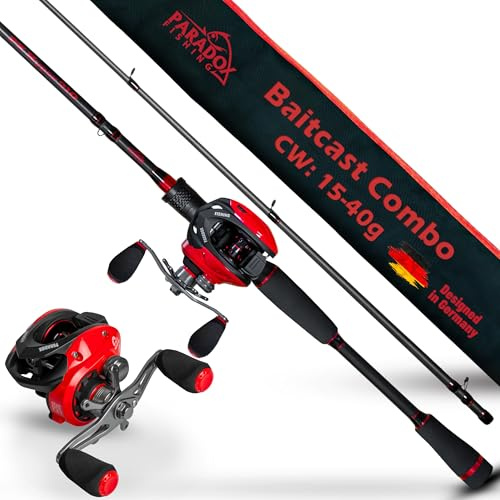 Paradox Fishing PX Hyper Baitcast Combo 2,10m I 15-40g I mit Hyper Cast Baitcast Rolle I Baitcast Rute Hecht – Baitcaster Combo für Rechtshänder