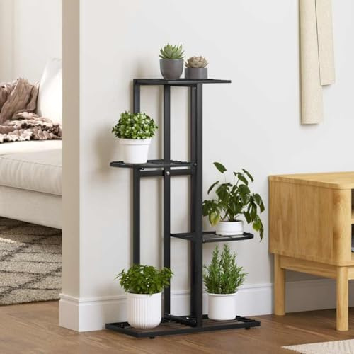Mokuyary Soporte para flores de 4 niveles, 43 x 22 x 76 cm, color negro, metal, soporte para plantas, estante interior y exterior, escalera decorativa para flores, para terraza, balcón, salón