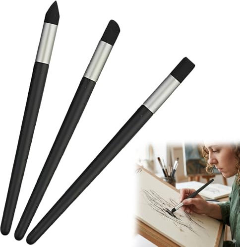 OQKAHIV 3 pcs Schizzo Penna Pennello Strofinamento Spugna, strumento di pittura, Lavabile Riutilizzabile Schizzo Strofinamento Penna Olio Pittura Pennelli Schizzo Penna per Artista Disegno, Nero