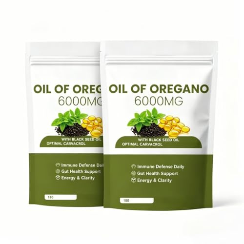 Oreganoolja med svartfröolja, 6000mg för vuxna, matsmältning och immunstöd, 180 tal,2PCS