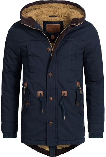 Indicode Hombres Barge Chaqueta de invierno con capucha y forro de peluche Navy M