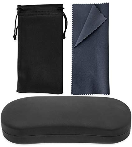 Noble Pack Hard Shell Eyeglass Case Holder with Microfiber Cleaning Cloth – Premium Eye Glass Carry Case (Black)