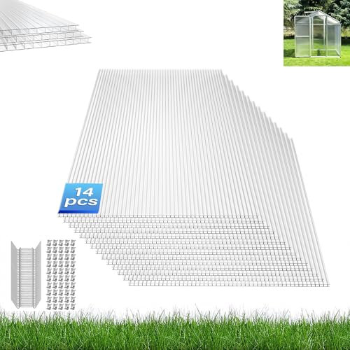 Aufun Plaque Polycarbonate 4mm pour Serres de Jardin 10,25 m² Creux Transparent Résistant aux UV, 60,5x121 cm par pièce, pour Faire Pousser et protéger Plantes, Lot de 14 (Transparent)