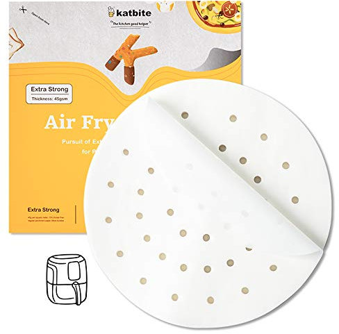 katbite Backpapier für Heißluftfritteuse Airfryer Rund Ø 19 cm (7.5 Zoll), 120 Stück Antihaft Pergament Papier als Dim Sum Papier, Dampfgarer für Heißluftfritteuse, Bambusdämpfer