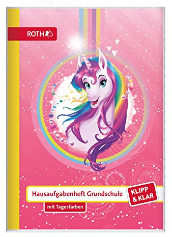 ROTH Klipp&Klar Grundschul-Aufgabenheft mit Tagesfarben, A5, 1 Woche 2 Seiten, Einhornportrait