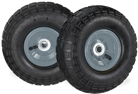 Relaxdays Set of 2 Wheelbarrow Tyres, 4.1/3.5-4, Pneumatic Spare Wheel, 16 mm Axle, Supports up to 136 kg, Black/Grey