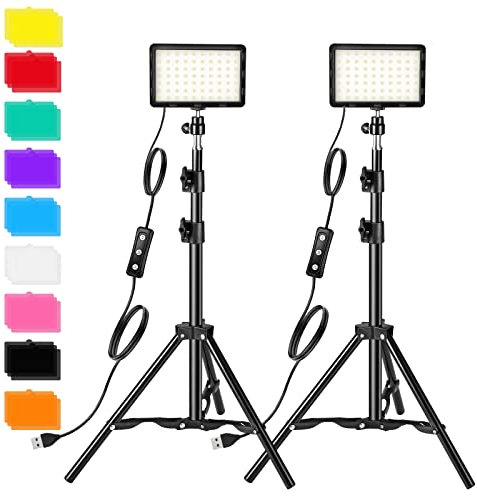 2 Pack Focos LED Iluminación Fotografía Kit Foco de Luz Streaming con Filtros Color para Estudio Vídeo Foto Cámara Mesa Angulo Bajo Ordenador Videoconferencia Juegos Youtube TikTok
