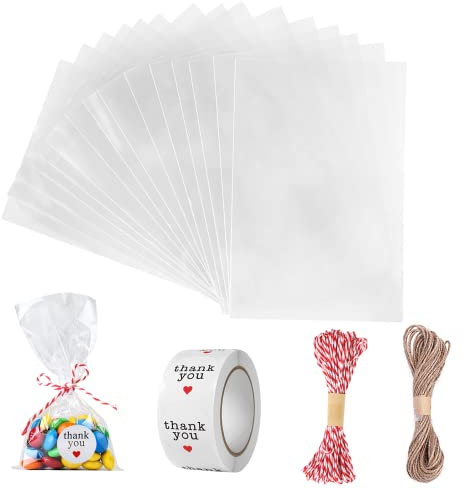 Carehabi 200 Stück Cellophantüten Klar Süßigkeiten Tütchen Transparent für Süßigkeiten Mitgebsel Kindergeburtstag Gastgeschenke (10 x 15 cm)