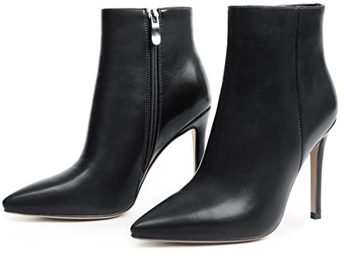 HECATER Ankle Boots for Women Stiletto High Heel Pointed Toe Boots with Zipper 10cm Black US 9.5