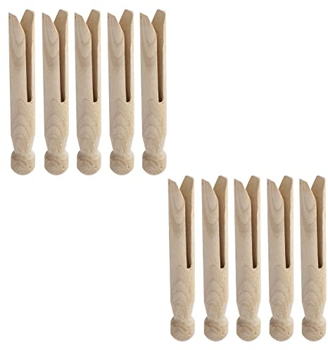 Mcredy Clothes Pins 10 Pcs Round Wooden Clothespins Old Fashioned Traditional Wooden Clips Simple Laundry Clothesline Clips for Hanging Organizing Photo Clothes DIY Projects