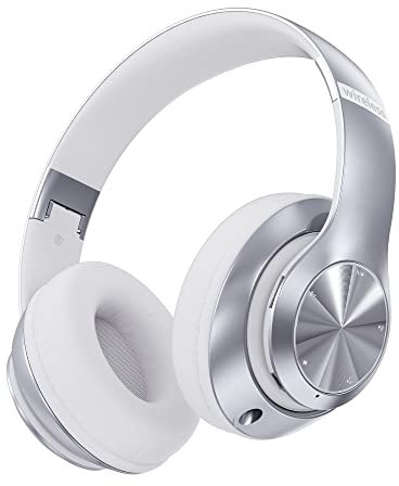 ZORIN 9S Cascos Inalambricos Bluetooth Diadema Plegables, 60H Horas de Reproducción Auriculares Estéreo HiFi con Micrófono, 6EQ Modos, Soporte Micro TF/FM, para PC/TV/Fones (Plata)