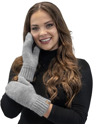 VIVISENCE Dam vinter knythandskar av värmande garn med breda stickade manschetter, handskar mysig snygg mönsterlös design för kalla vinterdagar höstmodell 7015, LJUSGRÅ, En Storlek
