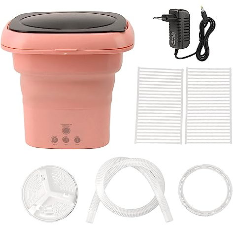 Mini Lavadora, Lavadora Portátil Plegable con Cesta de Drenaje, Lavadora de Gran Capacidad con 3 Modos para Camping, Caravana, Viajes, Apartamento de 100 a 240 V (Rosa)