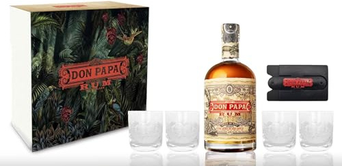 Don Papa Rum 7 Jahre 0,7l (40% Vol) + 4 Tumbler mit Geschenkverpackung Glas Gläser + Handy Karten Halterung zum aufkleben - [Enthält Sulfite]