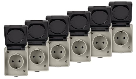 REV 6x AquaBase 1-fach Steckdose SPARSET - Feuchtraum, spritzwassergeschützt IP54 2-polig, bis 2,5mm², 230V~, 50Hz, 16A,Aufputz, grau