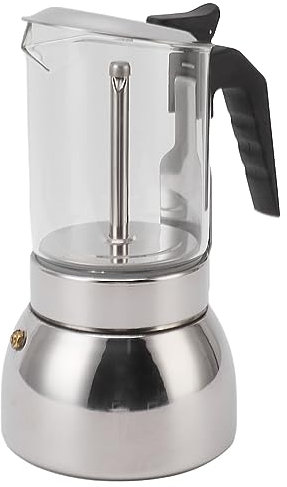 Haofy Stainless Steel Maker, Glass Top Stainless Steel Moka Pot Double Valve Induction Stovetop Italian Coffee Maker, Silver (450ML)