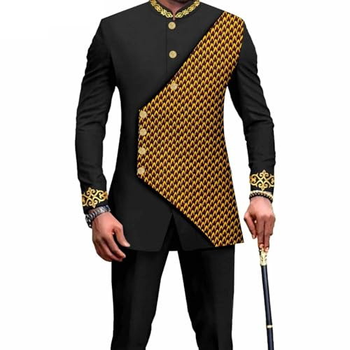 ZZZOLX Costume Africain pour Homme Ensemble 2 Pièces Veste Et Pantalon En Broderie Dashiki Bazin Riche Tenue Traditionnelle