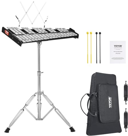 VEVOR Kit Xylophone Glockenspiel 32 Notes, Instrument de Percussion Professionnel avec Maillets, Baguettes, Support Réglable, Sac de Transport, Ensemble d'Instrument Éducative pour Étudiants, Adultes