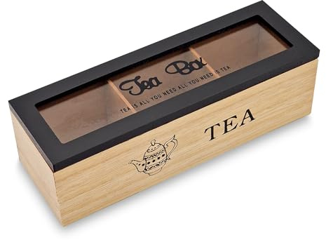 Boîte à thé en bois Morgan pour herbes, porte-thé pour 3 boîtes à thé, boîte noire pour les sachets 24 x 8 x 7 cm