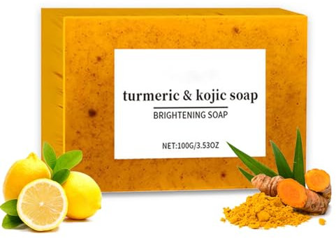 Kurkuma-Seife - Kojisäure-Gesichtsseife - Kurkuma Seife für Gesicht mit Zitronen - Pigmentflecken Entferner Gesicht Curcuma Seife - Kurkuma Seifenstück Gesicht Körper Peeling Hyperpigmentierung Bar
