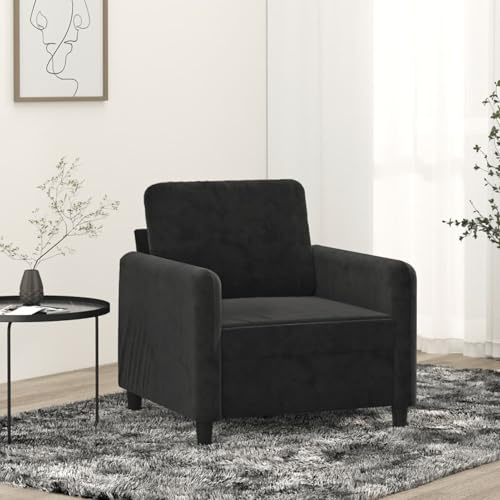 Gecheer Poltrona in Velluto Nero, Comoda con Schienale e Braccioli Imbottiti, 78 x 77 x 80 cm, 100% Poliestere e Metallo, per Soggiorno, Camera da Letto e Ufficio
