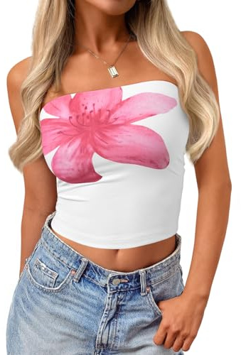 Trendy Queen Women's Y2K Tube Tops Butter Soft Non-Slip Strapless Crop Top Stretchy Bandeau Summer Clothes Flower S
