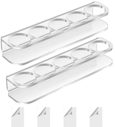 Portabottiglie per frigorifero – Portaborraccia da parete per frigorifero, 2 confezioni di contenitori per bottiglie | 5 slot per frigo acrilico con 4 bifacciali per frigorifero