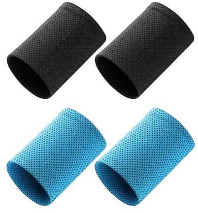 BEAMARKER 2 par kylande handled svettband för sport män kvinnor absorberande andningsbara armband för löpning tennis yoga gym golf utomhusaktiviteter med stretchig elastisk passform svart blå
