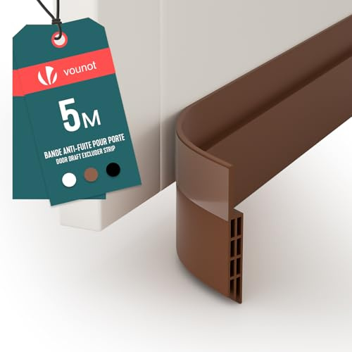 VOUNOT® Bas de Porte Isolant 500cm Découpable Boudin de Porte Coupe-Froid Anti Courant d’air Isolation Phonique Anti Bruit Joint Universel pour Entrée et Maison Marron