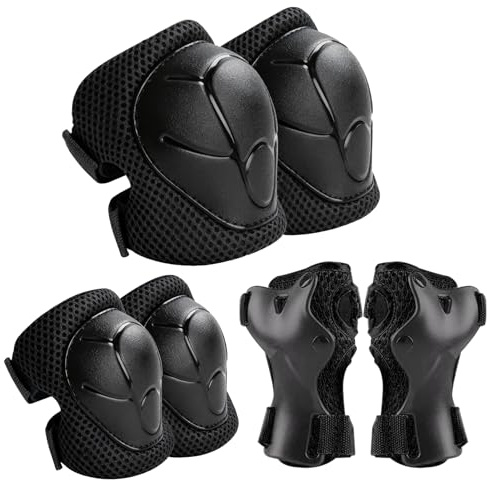 Zorplex Protezione Kit per Bambini, Sicurezza Set Bambino, 6 in 1 Ginocchiere, Gomitiere, Tutore Polso Protezioni Set, Regolabile Attrezzatura Protettiva per Skateboard, Scooter e Rollerblade (Nero)