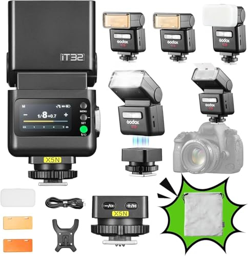 Flash Godox iT32 TTL Mini con Disparador X5N para Nikon, Flash de Cámara 2.4GHz TTL HSS 1/8000s, Zapata Caliente Magnética, Compatible con Nikon Z9 Z5II Z6III Z6II ZFC Z8 Z5 Z6 Z50 Z50II D5600 D750