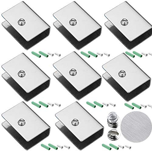 8STK Glashalter Set Glasplatte Halterung Glasklemme Edelstahl Regalhalter Wand Regalhalterung Glasbodenträger Klemmbefestigung für 8-10mm Glas und Acrylglas Einstellbare Glashalterung Flache Rückseite
