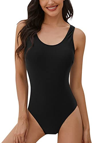 heekpek Einteiliger Badeanzug Damen Bauchweg Frau Bademode Sport Weste Gradient Badeanzug Slim Fit Strandmode Rückenfreier Swimsuit Push-up Gepolstert Schwimmanzug(Schwarz,M)