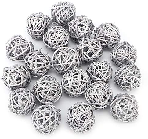 Jenngaoo 20 Piezas Bolas de Ratán, Bolas de Mimbre, Bolas Decorativas, Orbes, Relleno de Jarrones para Jardín, Boda, Decoración de Navidad(Plata)