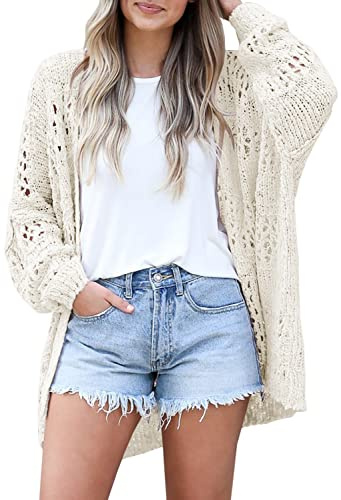 Ermonn Womens Crochet Cardigan Sweater Kimonos Boho Solid Color Oversized Spring Open Front Outwear
