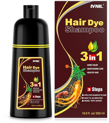 Ivnil Dark Brown Hair Dye Shampoo 3 in 1 for Women/Men Hair Color for Grey Coverage Seimi Permanent Instant Champu Para Canas Mujer for Men
