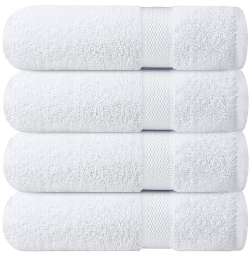 Infinitee Xclusives White Bath Towels Set of 4 (70x140 cm) - 100% Cotton, Super Absorbent, Quick-Dry Towels for Bathroom, Spa, Gym & Hotel